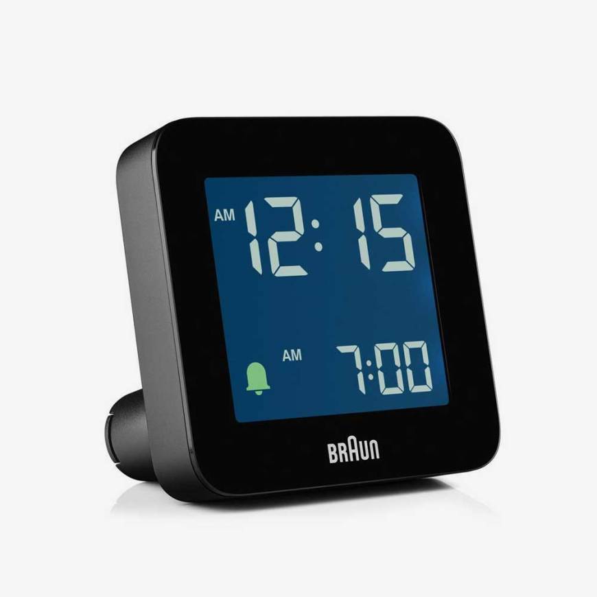 Braun Reloj despertador digital con repetición, pantalla LCD negativa,  bisel giratorio para ajuste rápido, alarma de pitido Crescendo en negro,  modelo